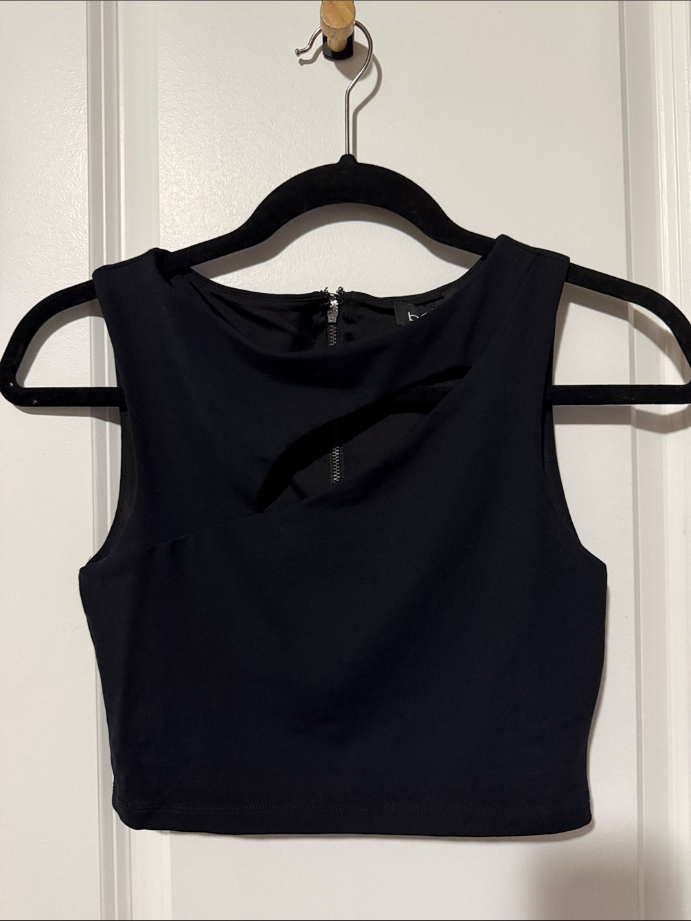 bebe Black Crop Tank Top with Back Zip